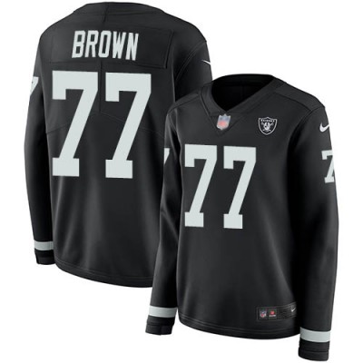 Nike Las Vegas Raiders #77 Trent Brown Black Team Color Women's Stitched NFL Limited Therma Long Sleeve Jersey